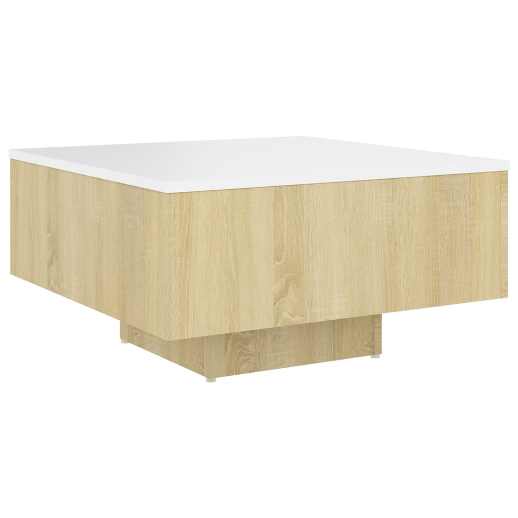Τραπεζάκι Σαλονιού Λευκό/Sonoma Δρυς 60x60x31,5 εκ. Μοριοσανίδα
