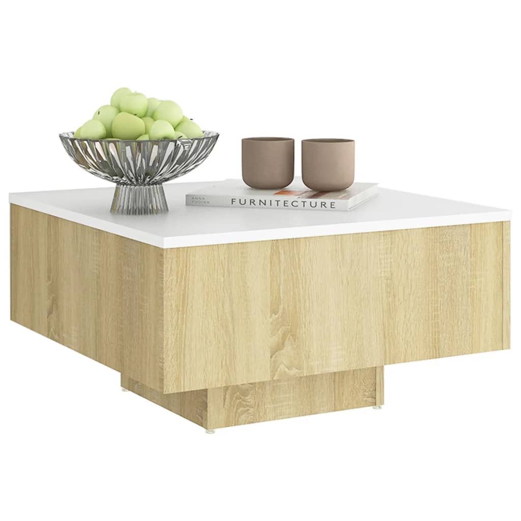 Τραπεζάκι Σαλονιού Λευκό/Sonoma Δρυς 60x60x31,5 εκ. Μοριοσανίδα