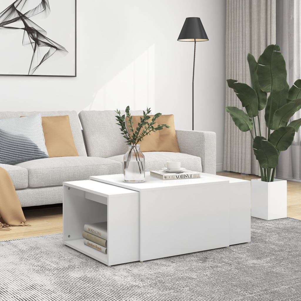 Τραπεζάκια Σαλονιού Ζιγκόν 3 τεμ. Λευκά 60x60x38 εκ Επεξ. Ξύλο