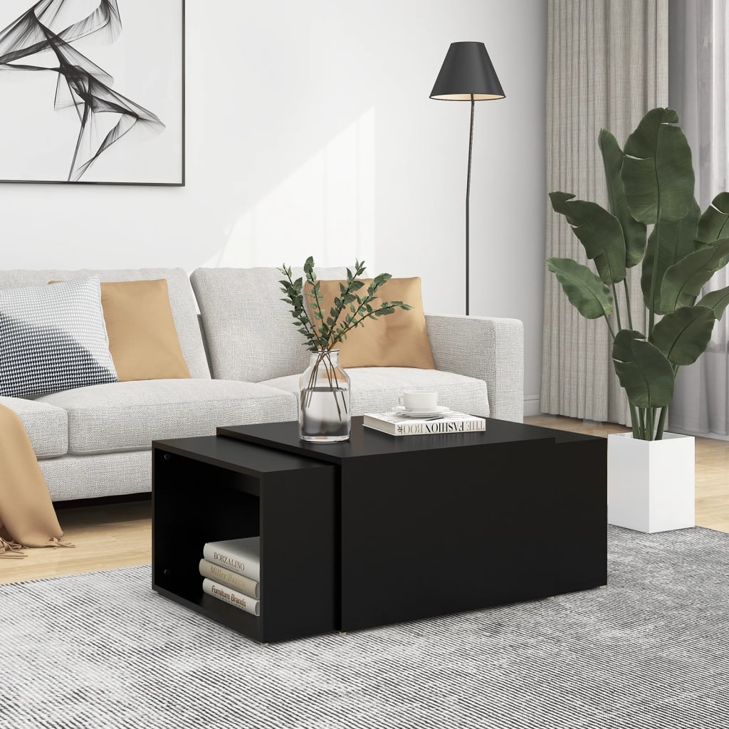 Τραπεζάκια Σαλονιού Ζιγκόν 3 τεμ. Μαύρα 60x60x38 εκ Μοριοσανίδα