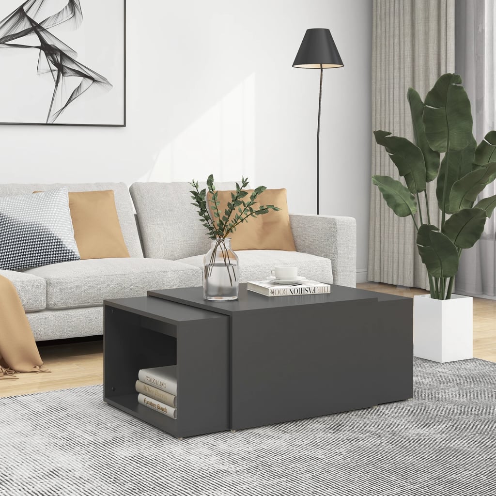 Τραπεζάκια Σαλονιού Ζιγκόν 3 τεμ. Γκρι 60x60x38 εκ Επεξ. Ξύλο