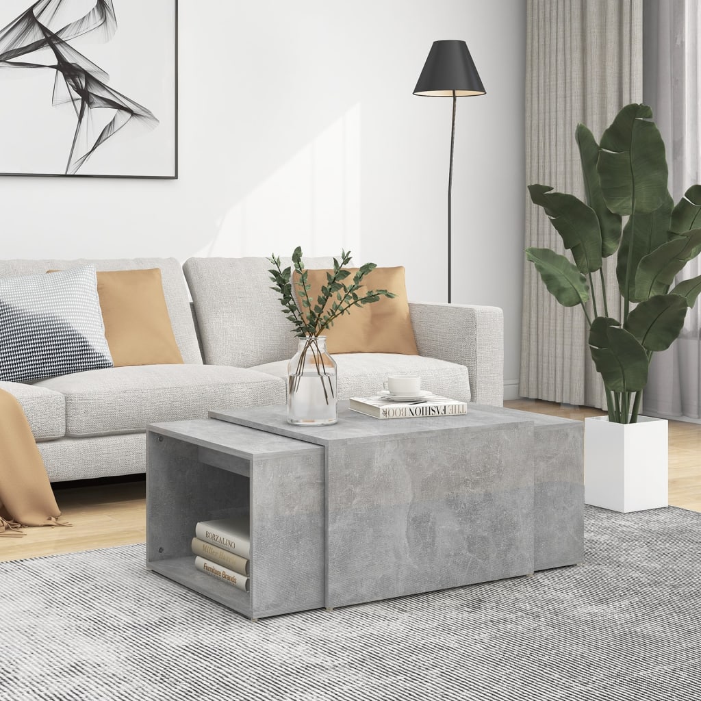 Τραπεζάκια Ζιγκόν 3 τεμ. Γκρι Σκυροδέμ. 60x60x38 εκ Επεξ. Ξύλο