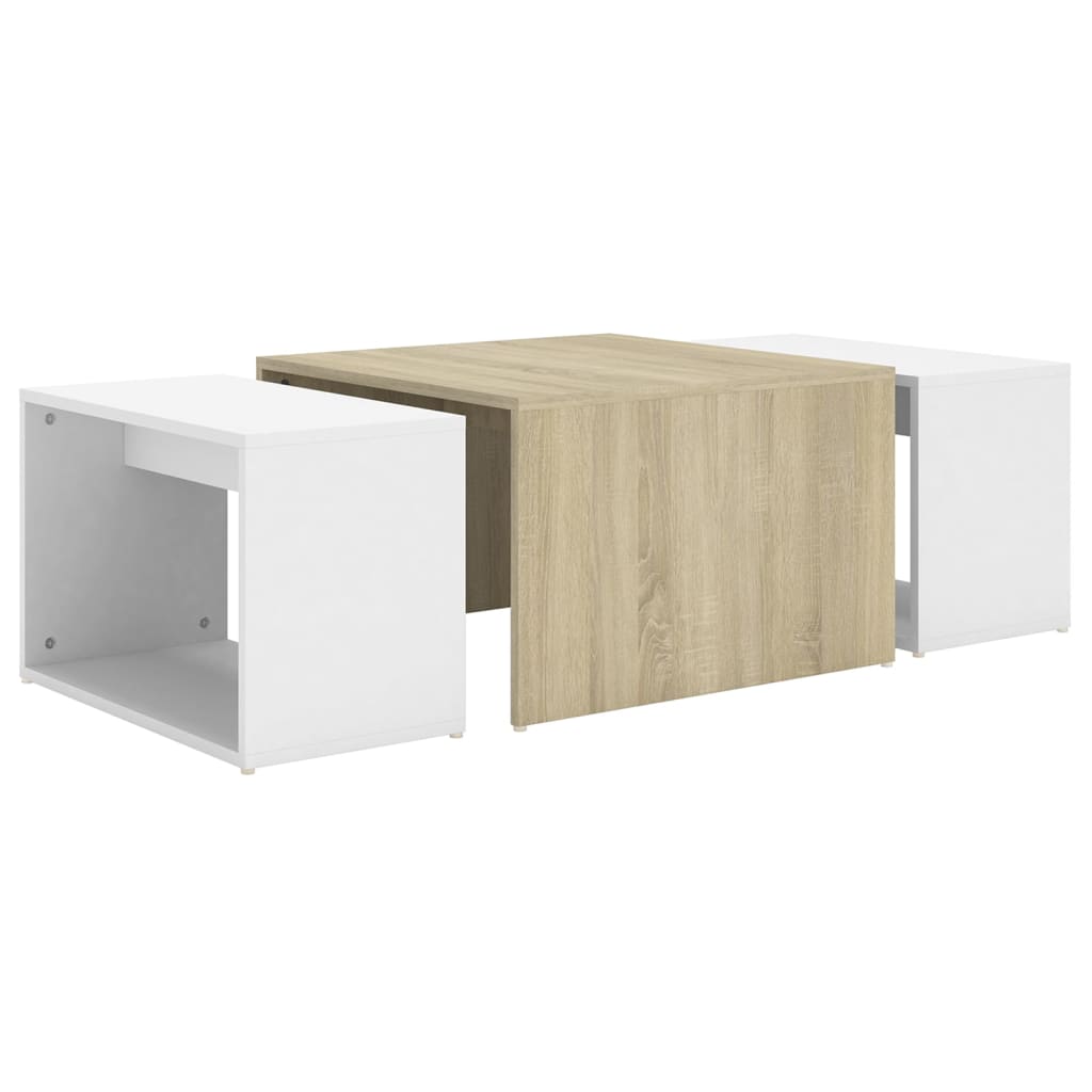 Τραπεζάκια Ζιγκόν 3 τεμ. Λευκά/Sonoma Δρυς 60x60x38 εκ. Μοριοσ.