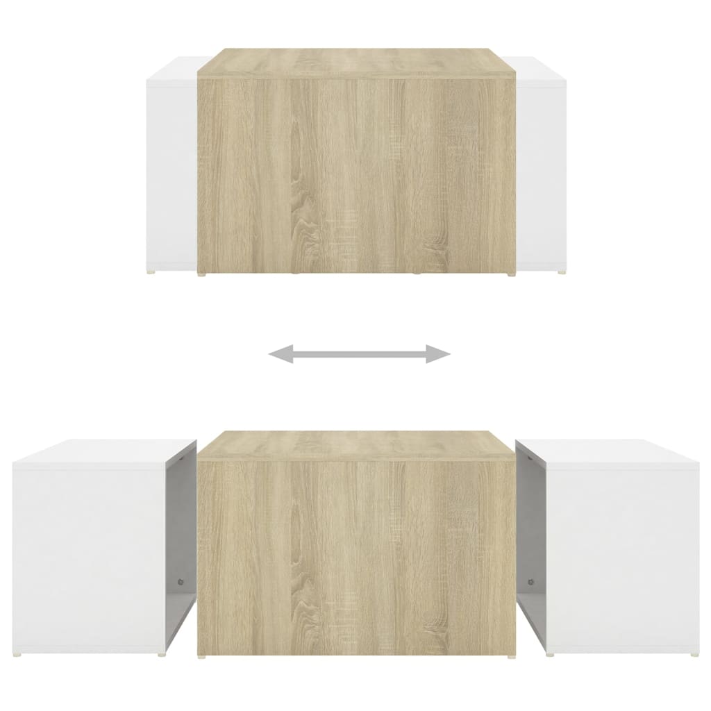 Τραπεζάκια Ζιγκόν 3 τεμ. Λευκά/Sonoma Δρυς 60x60x38 εκ. Μοριοσ.