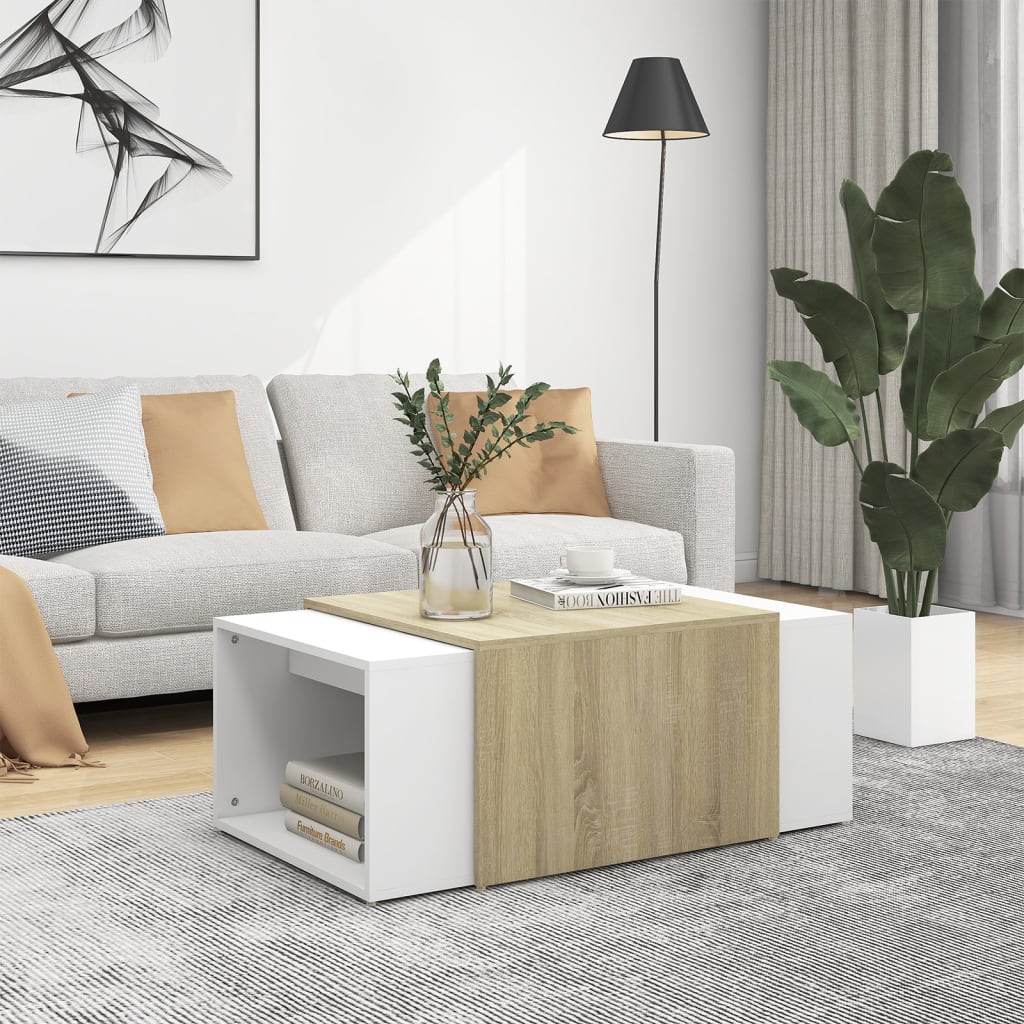 Τραπεζάκια Ζιγκόν 3 τεμ. Λευκά/Sonoma Δρυς 60x60x38 εκ. Μοριοσ.