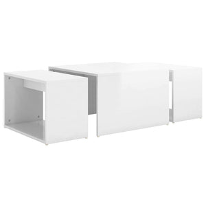 Τραπεζάκια Ζιγκόν 3 τεμ. Γυαλιστ. Λευκό 60x60x38 εκ Επεξ. Ξύλο