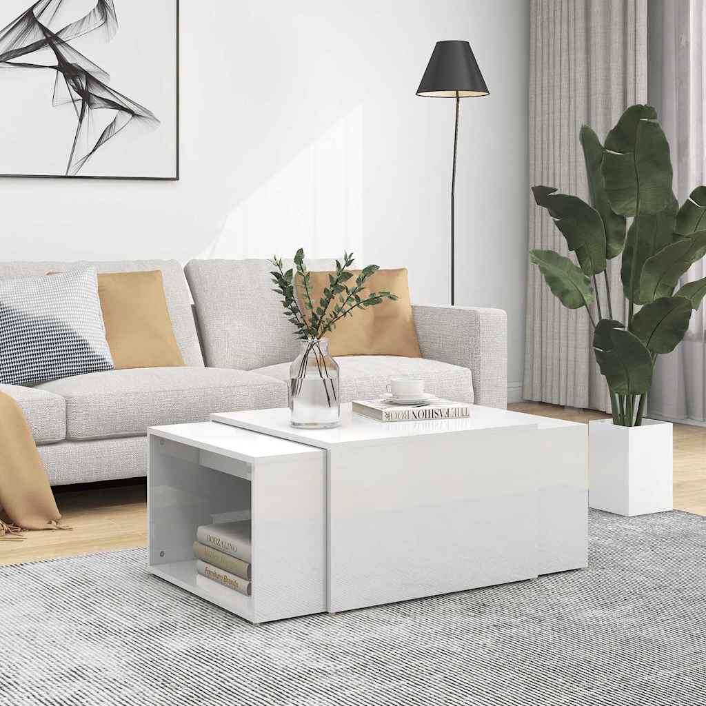 Τραπεζάκια Ζιγκόν 3 τεμ. Γυαλιστ. Λευκό 60x60x38 εκ Επεξ. Ξύλο