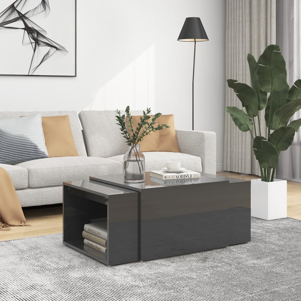 Τραπεζάκια Ζιγκόν 3 τεμ. Γυαλιστ. Γκρι 60x60x38 εκ Επεξ. Ξύλο