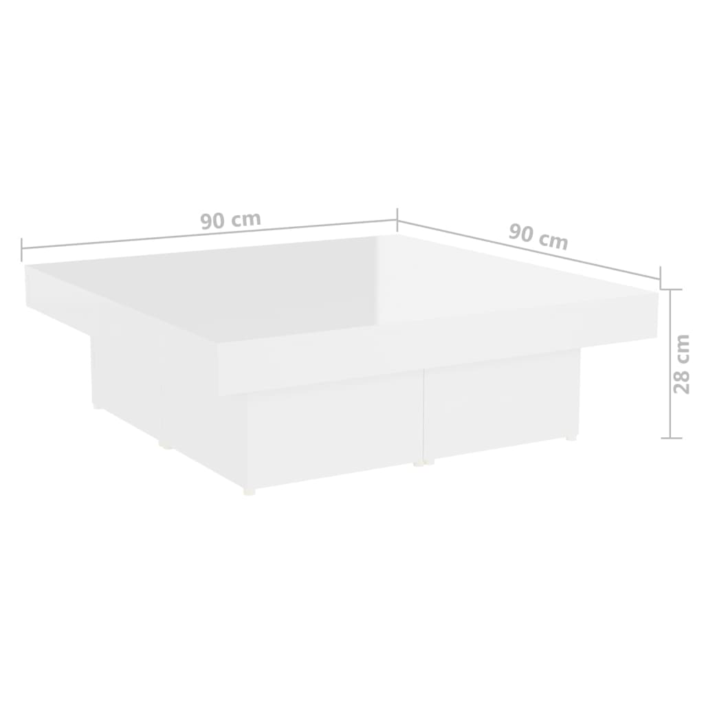 Τραπεζάκι Σαλονιού Γυαλιστερό Λευκό 90x90x28εκ. από Επεξ. Ξύλο - Pakobazaar