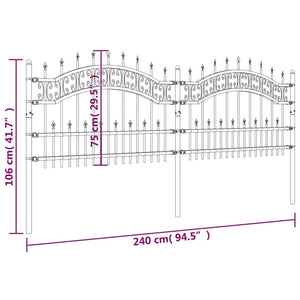 Φράχτης Κήπου με Κορυφή Δόρυ Μαύρος 240x75 εκ. από Ατσάλι με Ηλεκτροστατική Βαφή - PAKOBAZAAR
