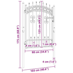 Πόρτα Περίφραξης με Κορυφή Δόρυ Μαύρη 103x125 εκ. από Ατσάλι με Ηλεκτροστατική Βαφή - PAKOBAZAAR