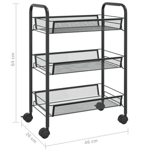Τρόλεϊ Κουζίνας 3 Επιπέδων Μαύρο 46 x 26 x 64 εκ. Σιδερένιο