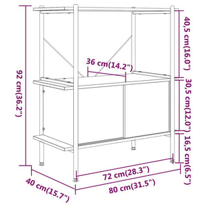 Ραφιέρα 3 Επιπέδων με Ντουλάπι 80x40x92 εκ. Ατσάλι/Επεξ. Ξύλο