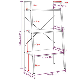 Ραφιέρα 3 Επιπέδων Σκούρο Καφέ & Μαύρο 56 x 35 x 108 εκ.