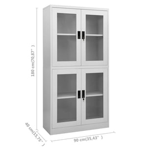 Ντουλάπα Γραφείου Ανοιχτό Γκρι 90x40x180 εκ Ατσάλι/Ψημένο Γυαλί - Pakobazaar
