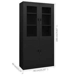 Ντουλάπα Γραφείου 90 x 40 x 180 εκ. Μαύρη Ατσάλινη