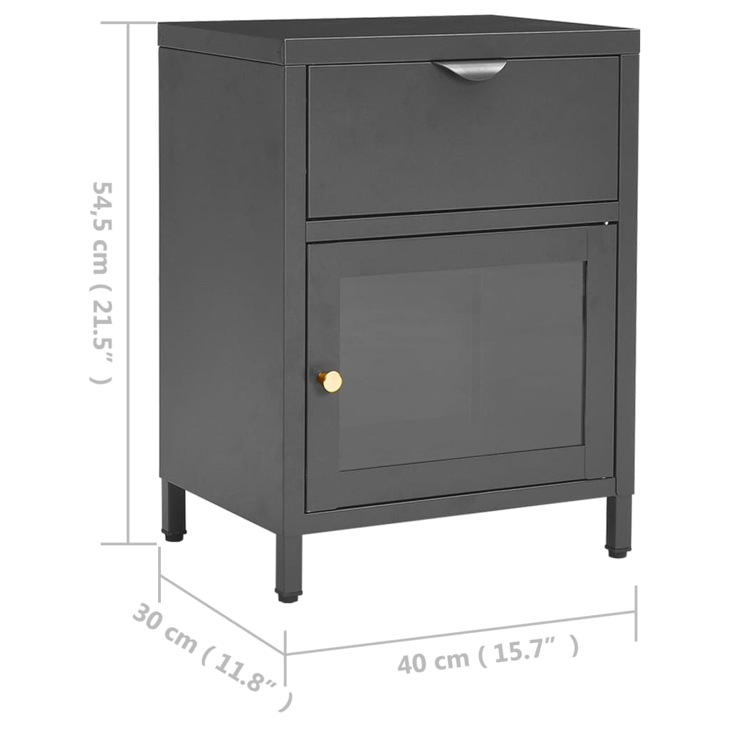 Κομοδίνο Ανθρακί 40 x 30 x 54,5 εκ. από Ατσάλι και Γυαλί - Pakobazaar