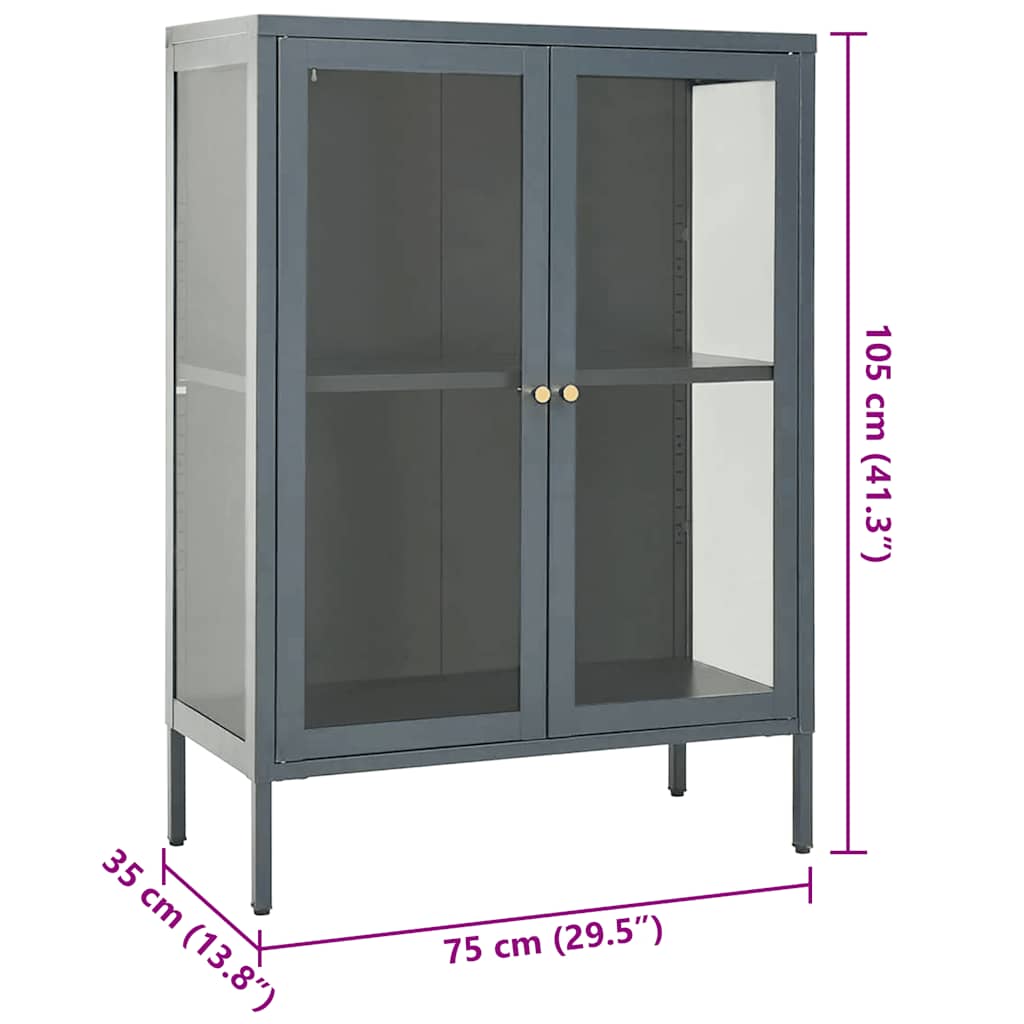 Μπουφές Ανθρακί 75 x 35 x 105 εκ. από Ατσάλι και Γυαλί