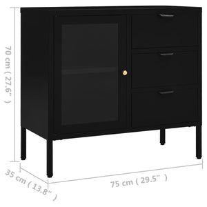 Μπουφές Μαύρος 75 x 35 x 70 εκ. από Ατσάλι και Ψημένο Γυαλί