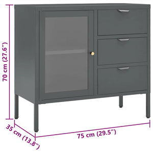 Μπουφές Ανθρακί 75 x 35 x 70 εκ. από Ατσάλι και Ψημένο Γυαλί