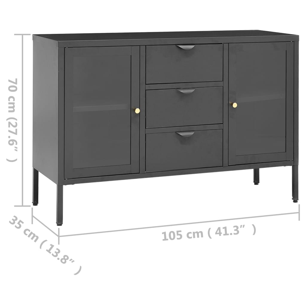 Μπουφές Ανθρακί 105 x 35 x 70 εκ. από Ατσάλι και Ψημένο Γυαλί