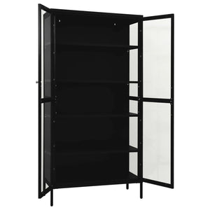 Ντουλάπα Βιτρίνας Μαύρη 90 x 40 x 180 εκ. Ατσάλι / Ψημένο Γυαλί