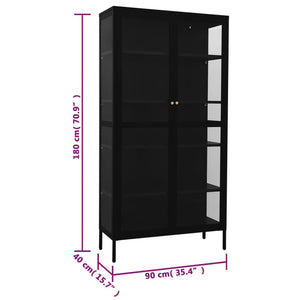 Ντουλάπα Βιτρίνας Μαύρη 90 x 40 x 180 εκ. Ατσάλι / Ψημένο Γυαλί