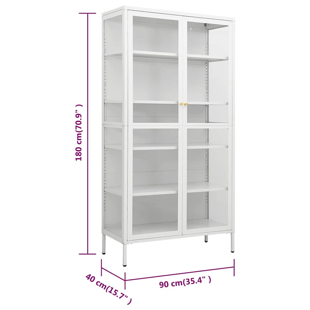 Ντουλάπα Βιτρίνας Λευκή 90 x 40 x 180 εκ. Ατσάλι / Ψημένο Γυαλί