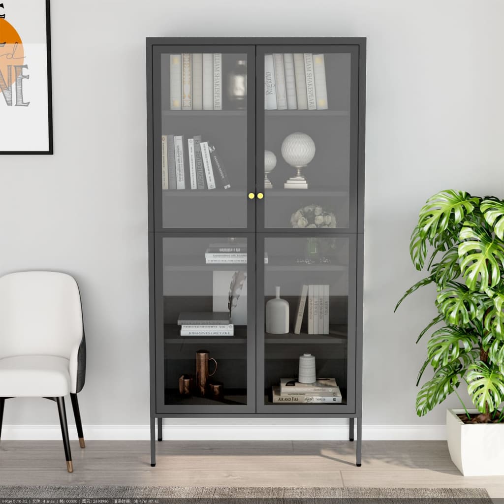 Ντουλάπα Βιτρίνας Ανθρακί 90x40x180 εκ. Ατσάλι / Ψημένο Γυαλί