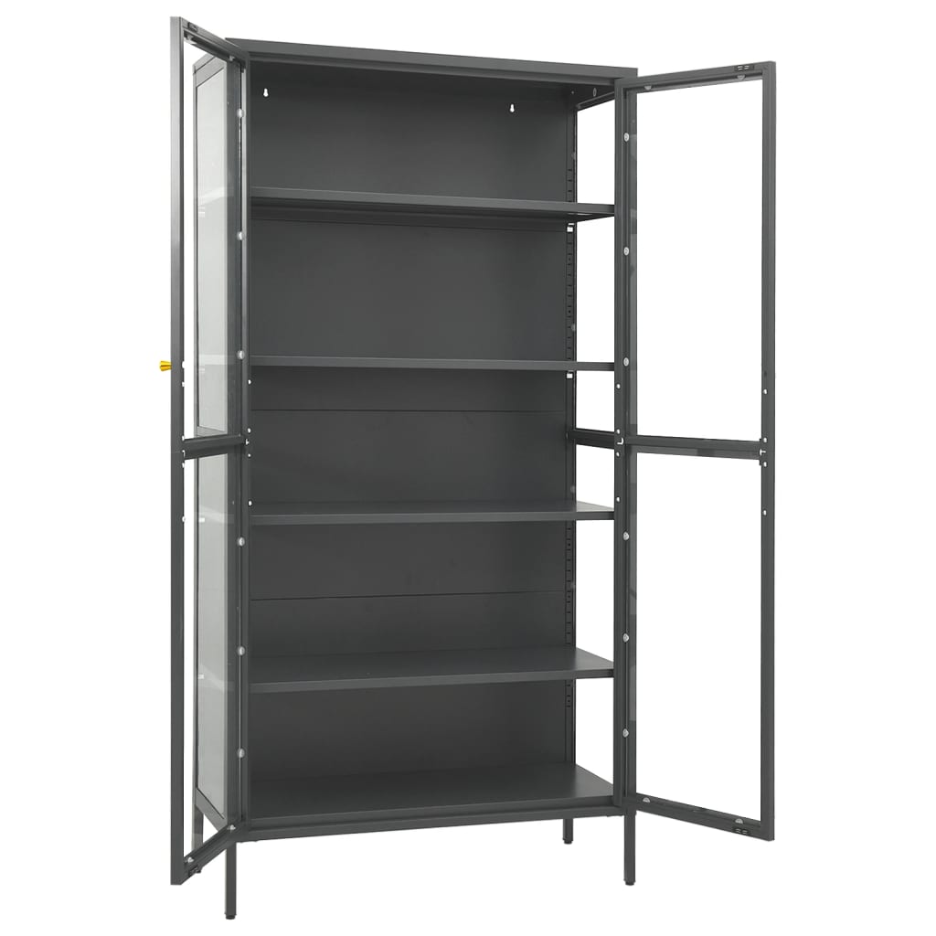 Ντουλάπα Βιτρίνας Ανθρακί 90x40x180 εκ. Ατσάλι / Ψημένο Γυαλί