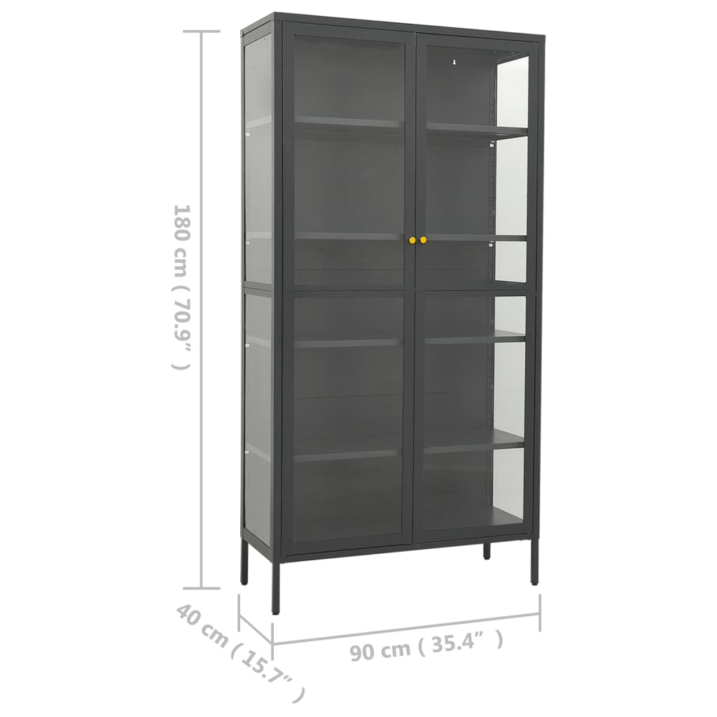 Ντουλάπα Βιτρίνας Ανθρακί 90x40x180 εκ. Ατσάλι / Ψημένο Γυαλί