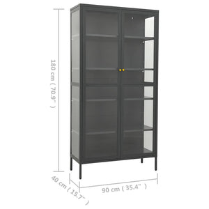 Ντουλάπα Βιτρίνας Ανθρακί 90x40x180 εκ. Ατσάλι / Ψημένο Γυαλί