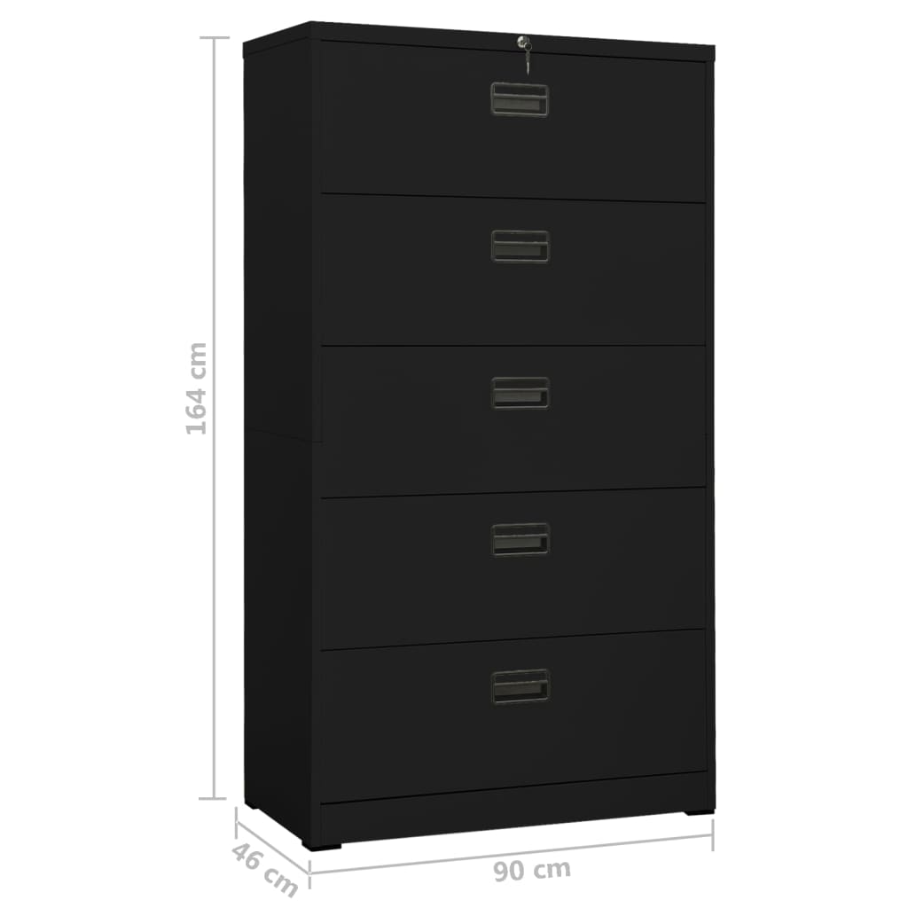 Αρχειοθήκη Μαύρη 90 x 46 x 164 εκ. από Ατσάλι - Pakobazaar