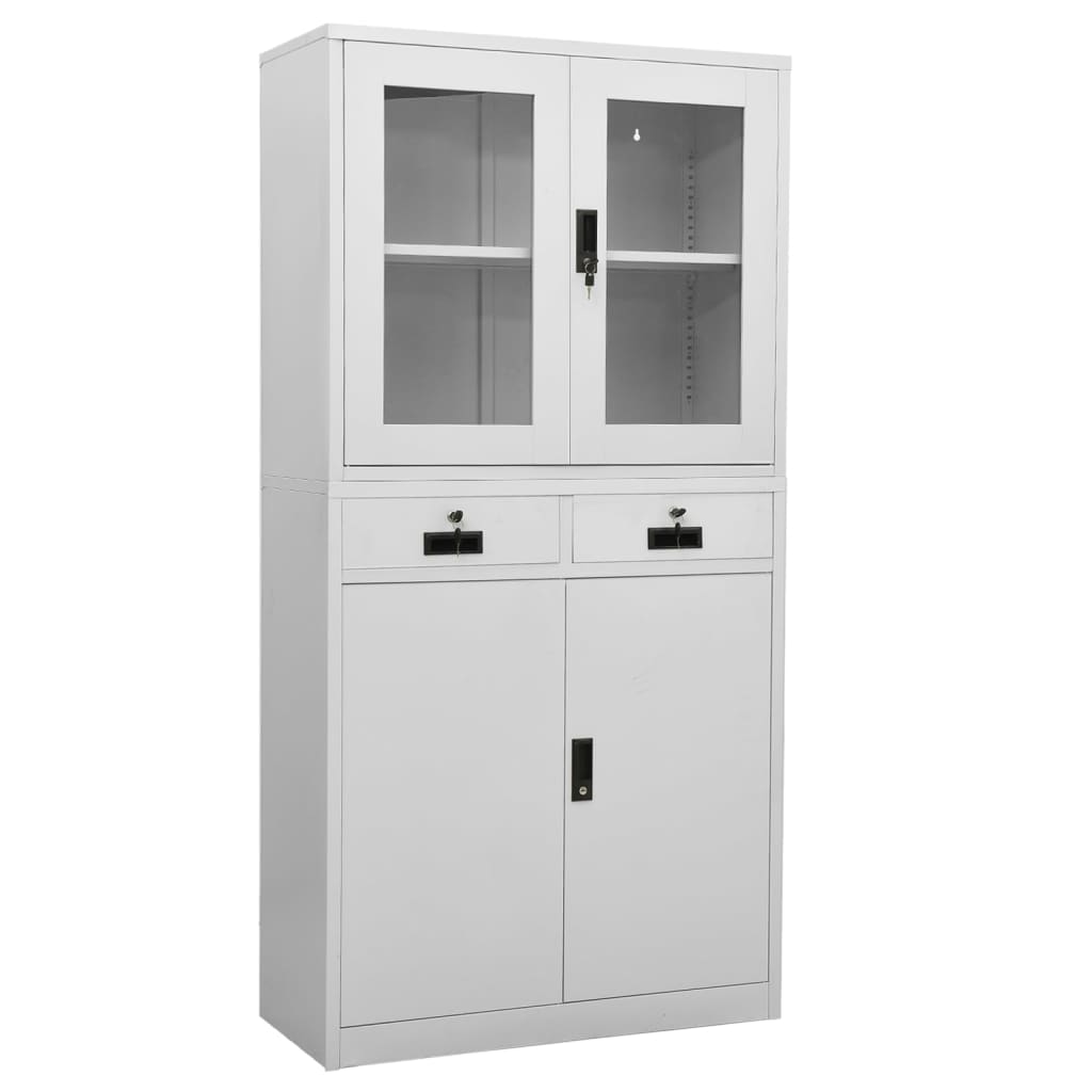 Ντουλάπα Γραφείου Ανοιχτό Γκρι 90x40x180 εκ Ατσάλι/Ψημένο Γυαλί