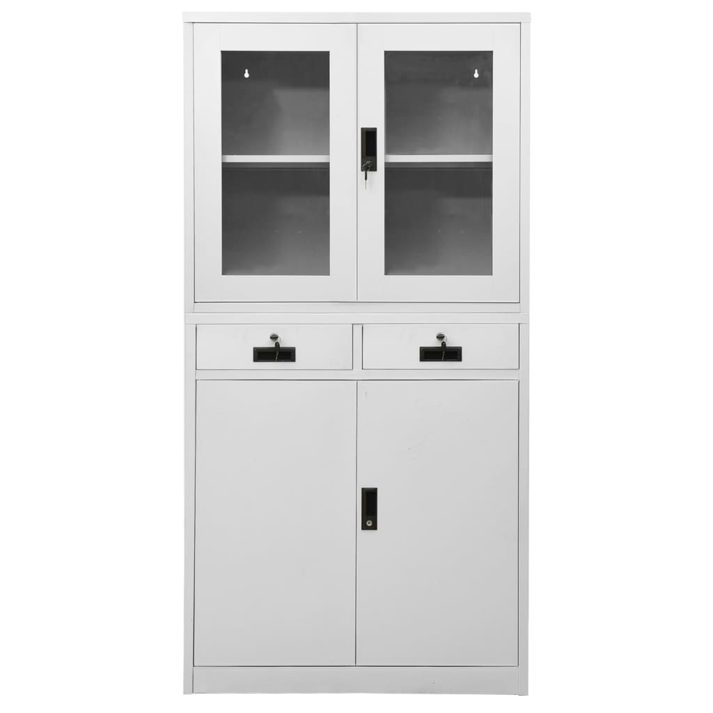 Ντουλάπα Γραφείου Ανοιχτό Γκρι 90x40x180 εκ Ατσάλι/Ψημένο Γυαλί