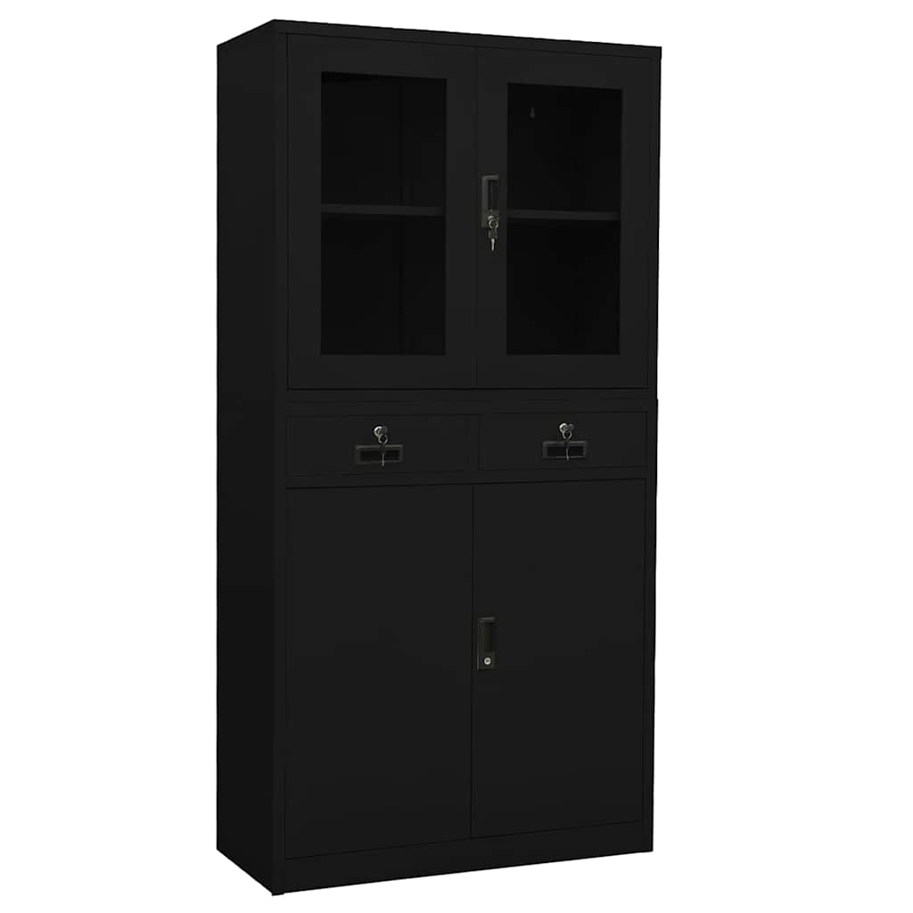 Ντουλάπα Γραφείου Μαύρη 90x40x180 εκ. από Ατσάλι / Ψημένο Γυαλί