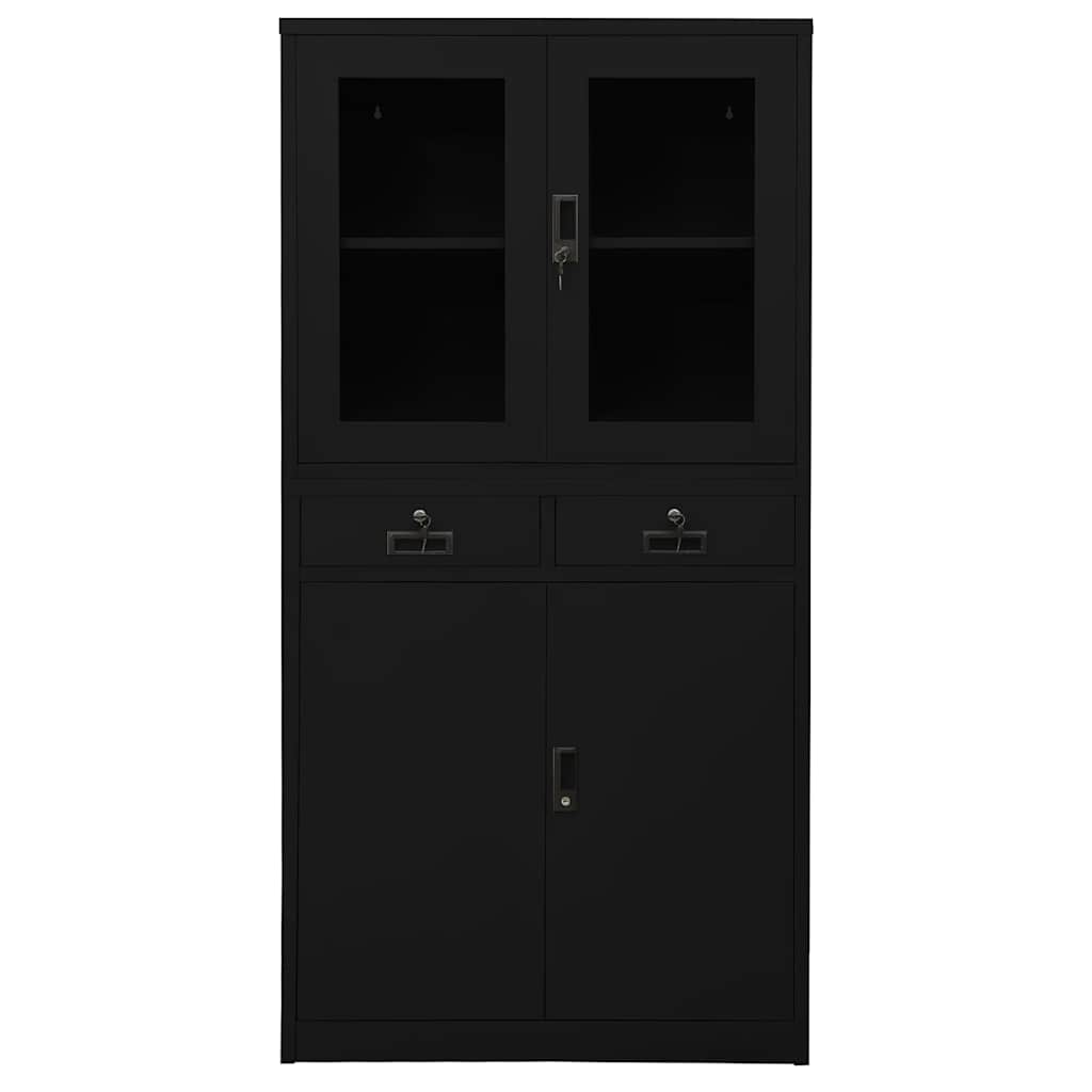 Ντουλάπα Γραφείου Μαύρη 90x40x180 εκ. από Ατσάλι / Ψημένο Γυαλί