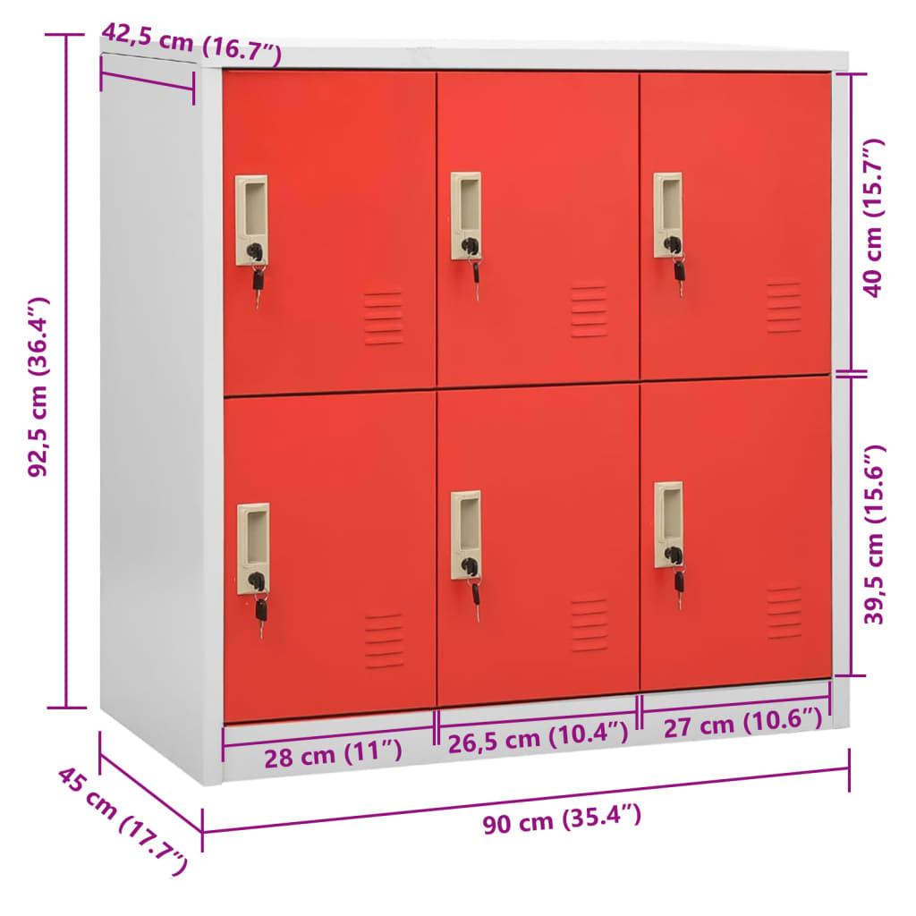 Φοριαμός Ανοιχτό Γκρι / Κόκκινο 90 x 45 x 92,5 εκ. Ατσάλινος - Pakobazaar