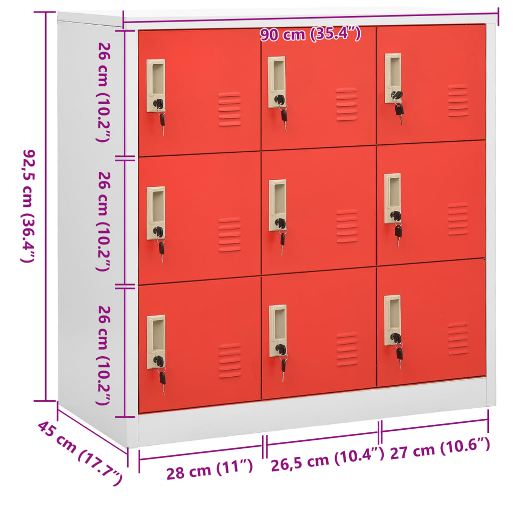 Φοριαμός Ανοιχτό Γκρι / Κόκκινο 90 x 45 x 92,5 εκ. Ατσάλινος