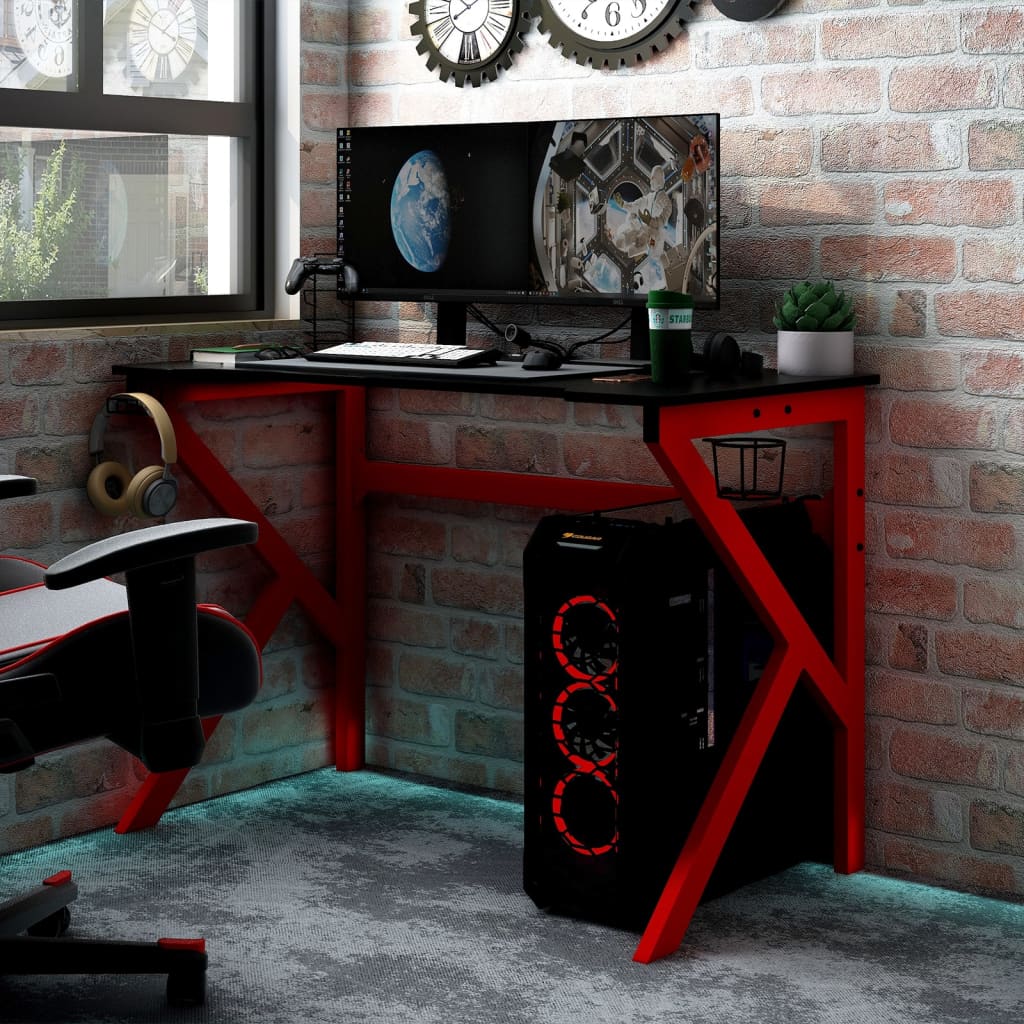 Γραφείο Gaming Μαύρο & Κόκκινο 110x60x75 εκ με Πόδια σε Σχήμα Κ - Pakobazaar