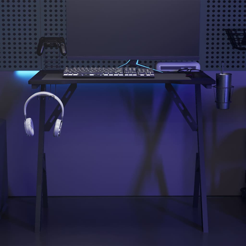 Γραφείο Gaming Μαύρο 90 x 60 x 75 εκ. με Πόδια σε Σχήμα Υ