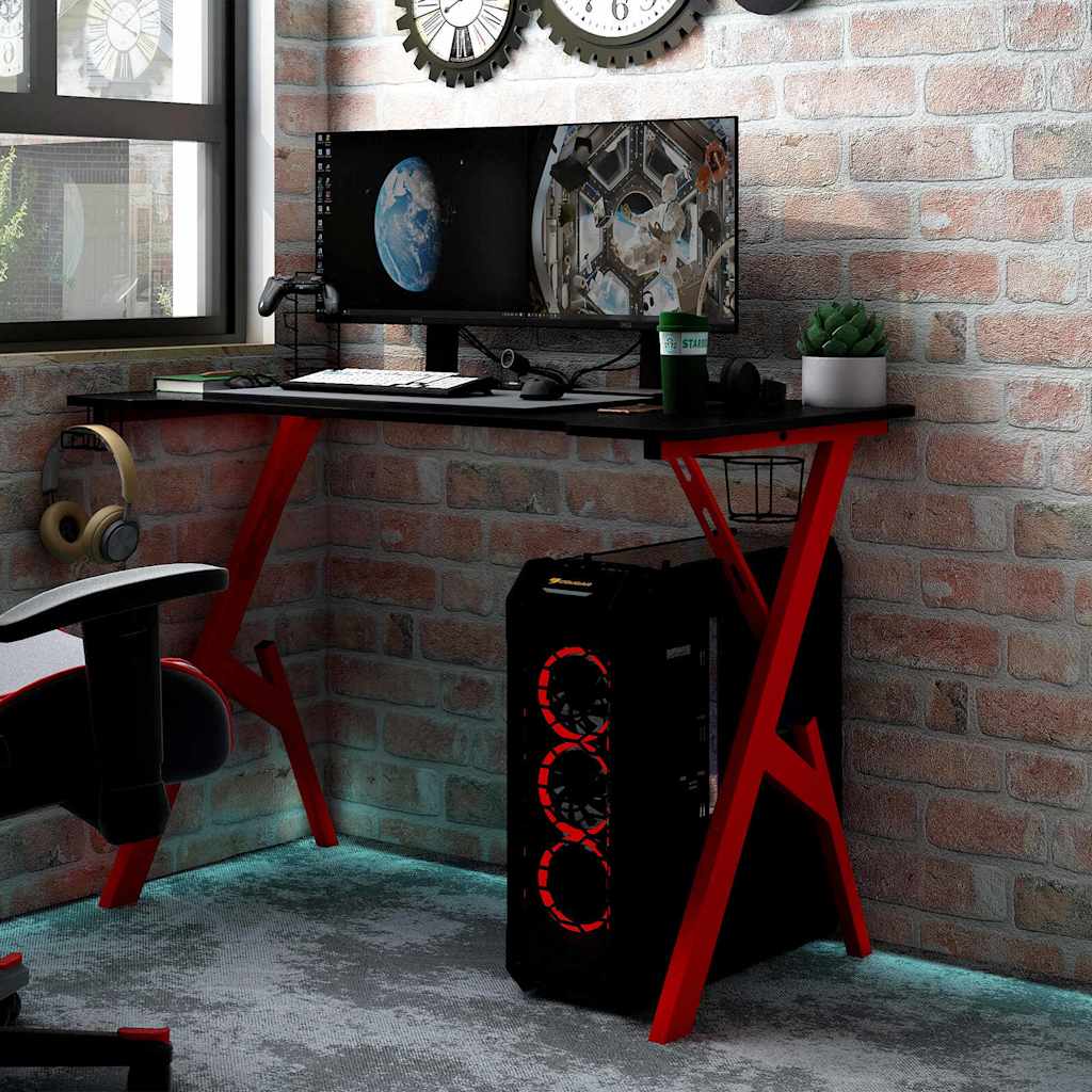 Γραφείο Gaming Μαύρο & Κόκκινο 90x60x75 εκ. με Πόδια σε Σχήμα Υ