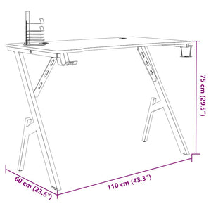 Γραφείο Gaming Μαύρο 110 x 60 x 75 εκ. με Πόδια σε Σχήμα Υ