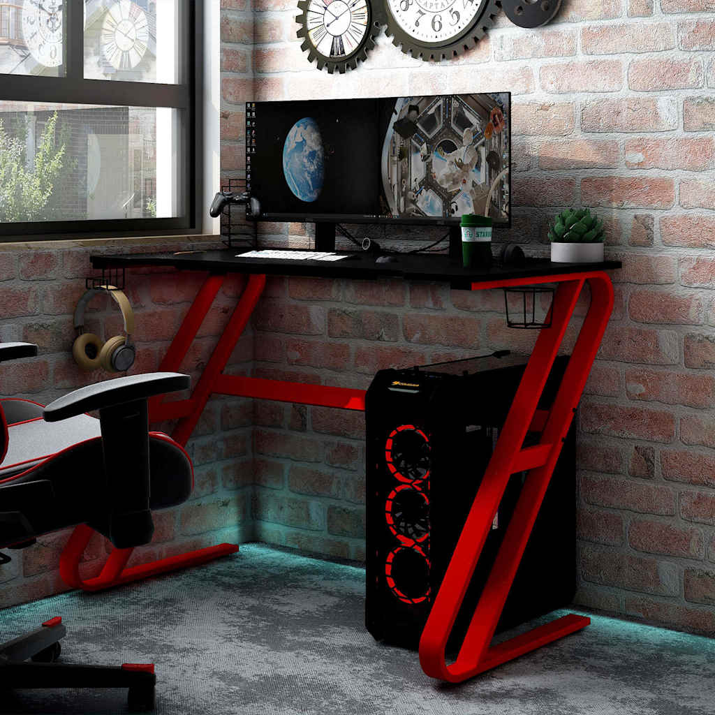 Γραφείο Gaming Μαύρο & Κόκκινο 90x60x75 εκ με Πόδια σε Σχήμα ΖΖ - Pakobazaar