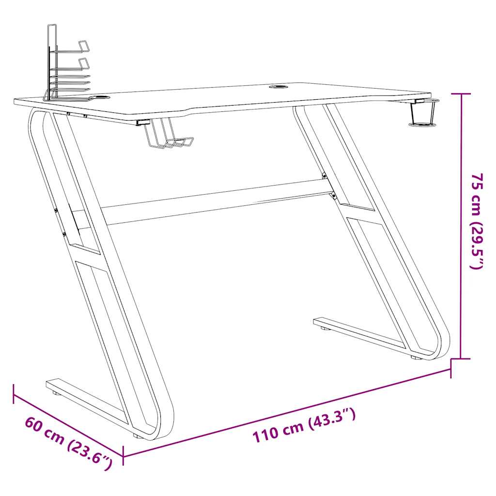 Γραφείο Gaming Μαύρο 110 x 60 x 75 εκ. με Πόδια σε Σχήμα ΖΖ