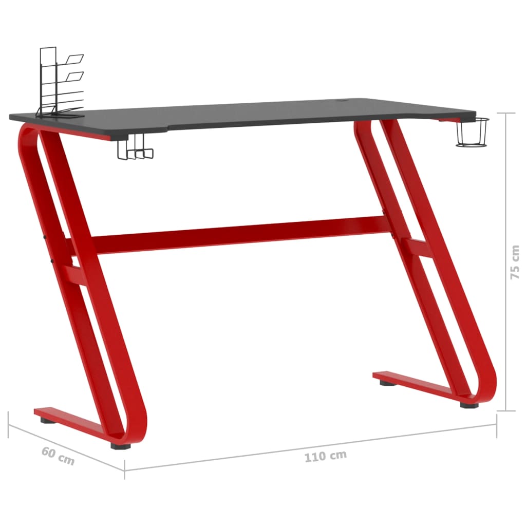 Γραφείο Gaming Μαύρο/Κόκκινο 110x60x75 εκ. με Πόδια σε Σχήμα ΖΖ
