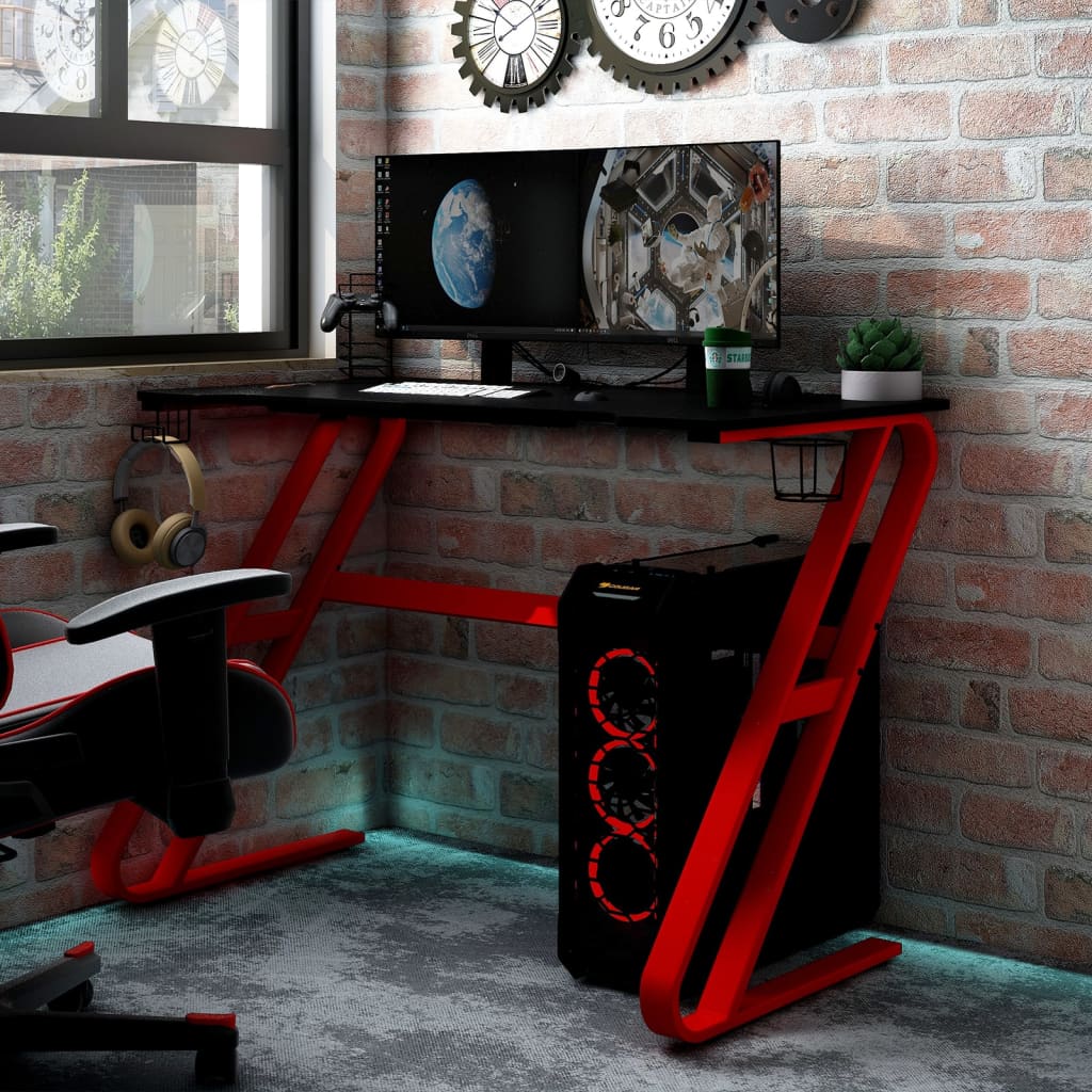 Γραφείο Gaming Μαύρο/Κόκκινο 110x60x75 εκ. με Πόδια σε Σχήμα ΖΖ