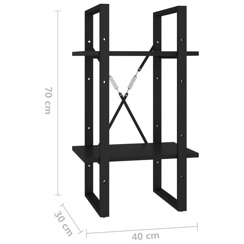 Βιβλιοθήκη με 2 Ράφια Μαύρη 40 x 30 x 70 εκ. από Επεξ. Ξύλο
