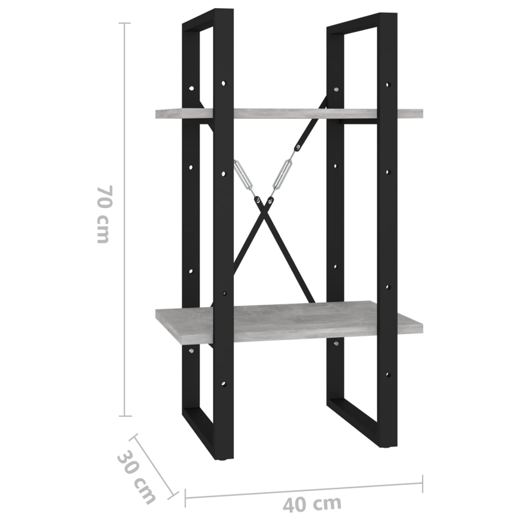 Βιβλιοθήκη με 2 Ράφια Γκρι Σκυρ. 40 x 30 x 70 εκ. Επεξ. Ξύλο