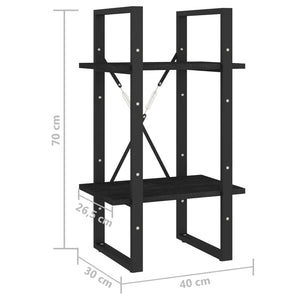 Βιβλιοθήκη με 2 Ράφια Μαύρη 40x30x70 εκ. από Μασίφ Ξύλο Πεύκου